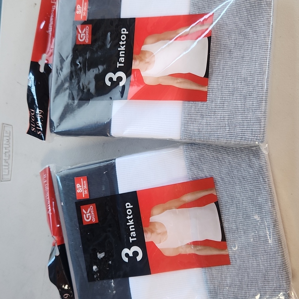 Set of 2 Pack of 3‎ tank tops by GK Classics. White, Gray & Black